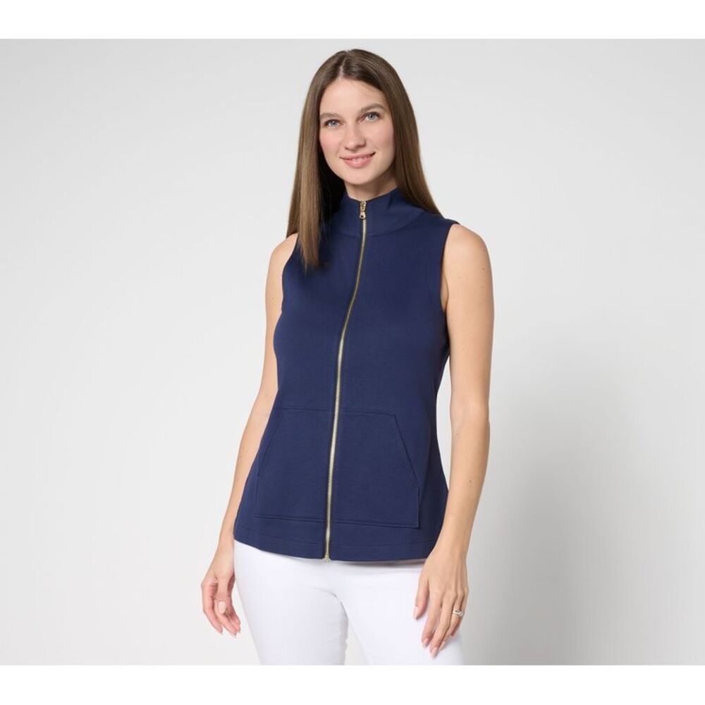 SUNNYLiFE Women's Top Sz XL Essentials Pima Cotton Zip Up Sleeveless Blue